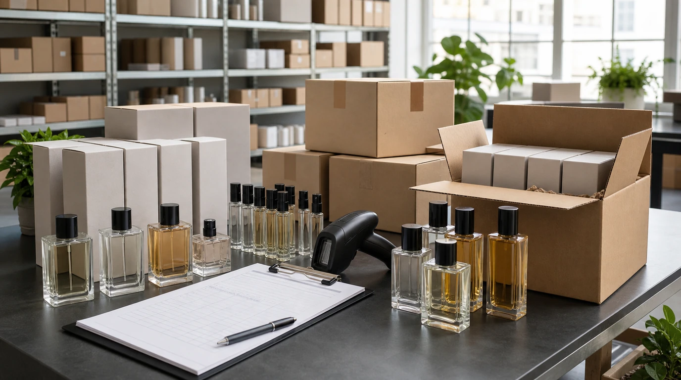 B2B ecommerce distributor preparing wholesale fragrance orders for fulfillment