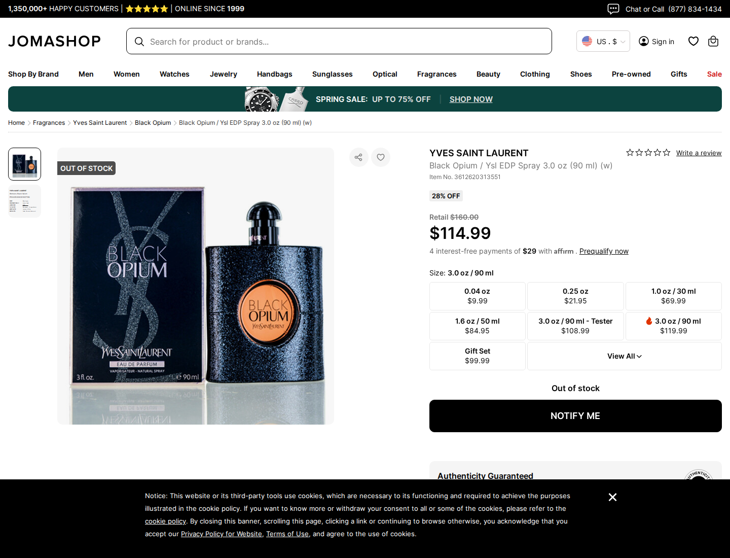 Yves Saint Laurent Black Opium Eau de Parfum product or note interface used as proof in fragrance notes explained