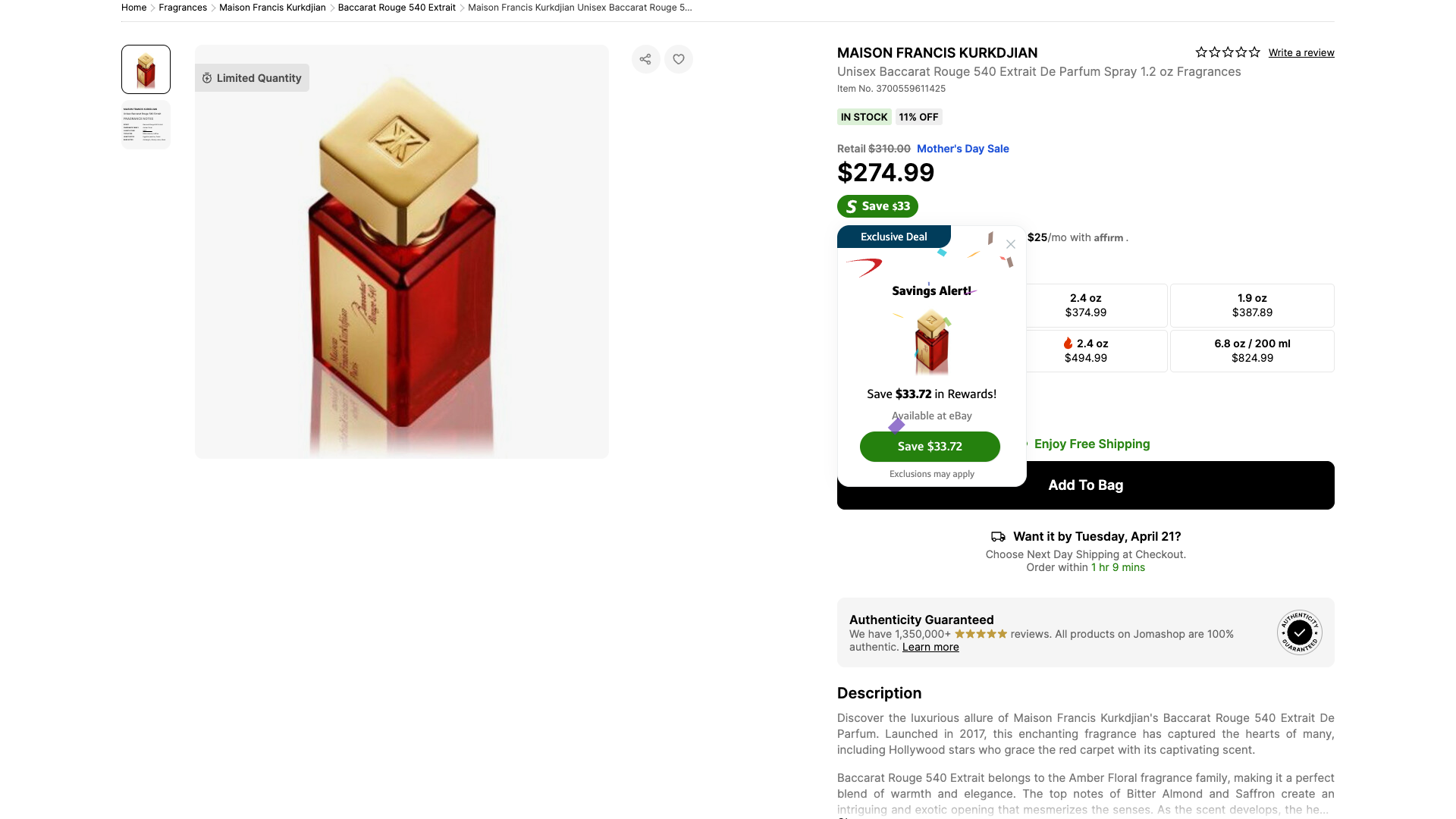 Maison Francis Kurkdjian Baccarat Rouge 540 product or note interface used as proof in perfume categories